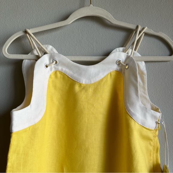 *SOLD* STAUD Renata Linen Mini Dress in Wallflower & White / Scalloped Hem - Picture 5 of 10